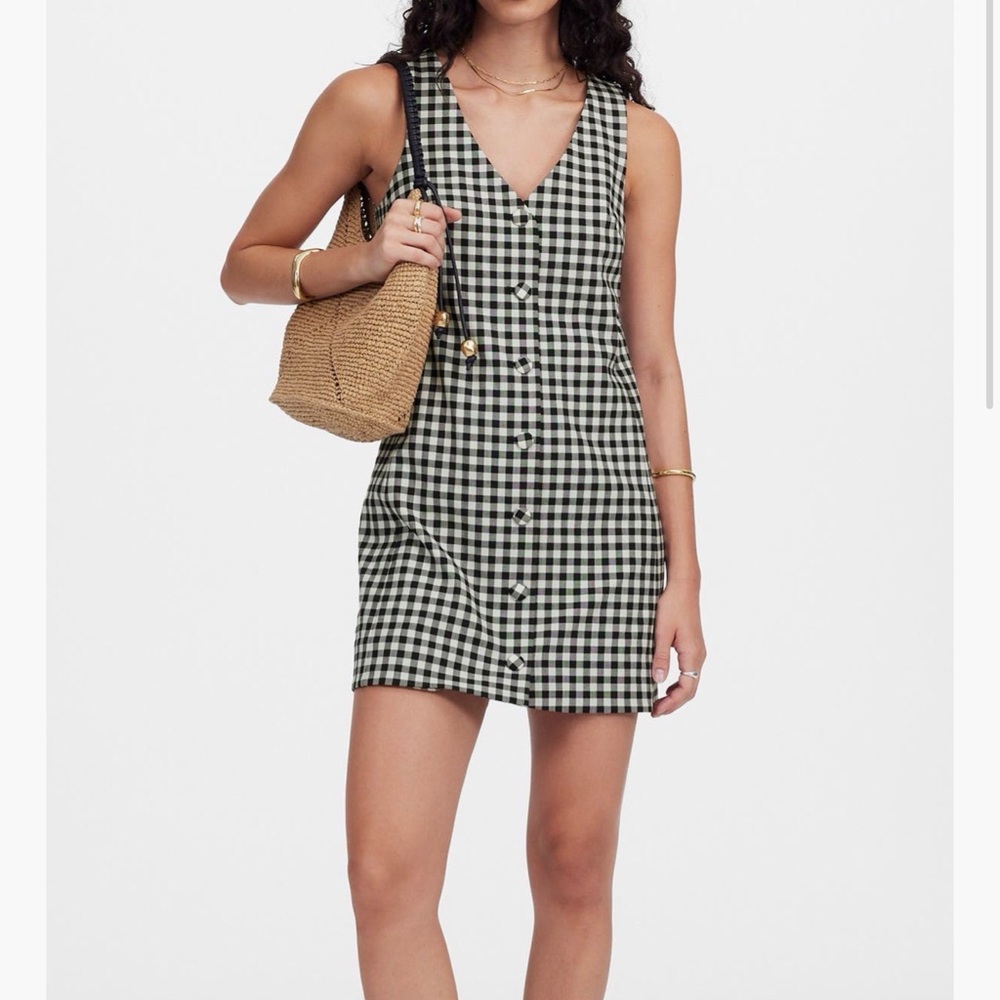 MADEWELL Gingham Button-Front Mini Dress in Black and White